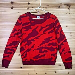 Cabi Sweater Womens Medium Sakura Red Camouflage Long Sleeve Pullover Sweater